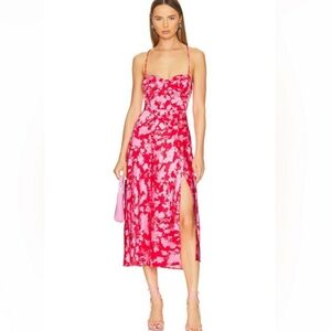 Astr Pink and Red Floral Midi Dress